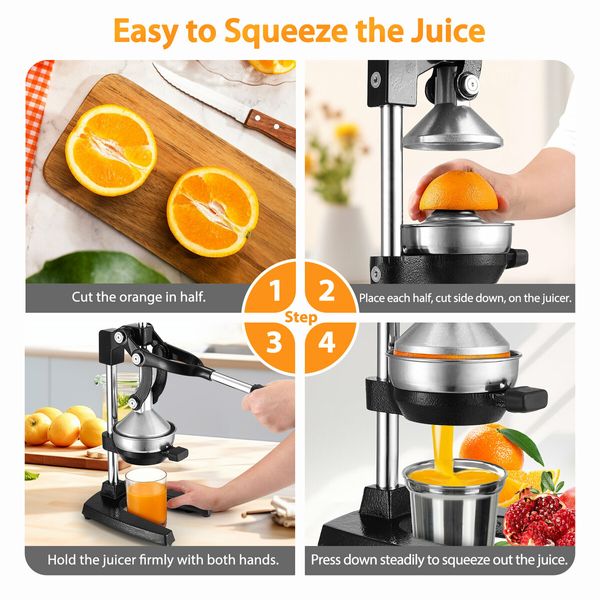 Manual Juicer Fruit Juice Presser Extractor Lemon Squeezer Maker Orange Citrus Hand Press Commercial Home Kitchen Lime Apple Machine Black
