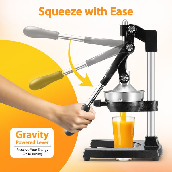 Manual Juicer Fruit Juice Presser Extractor Lemon Squeezer Maker Orange Citrus Hand Press Commercial Home Kitchen Lime Apple Machine Black