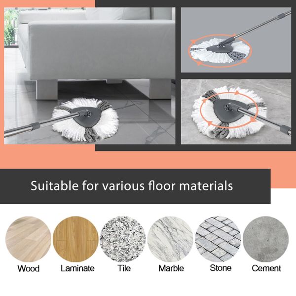 Spin Mop and Twin Bucket Set Tile Wood Floor Cleaner 4 Microfibre Heads Magic Dry Twist Separate Stackable Easy Cleaning System 360 Degree Rotating