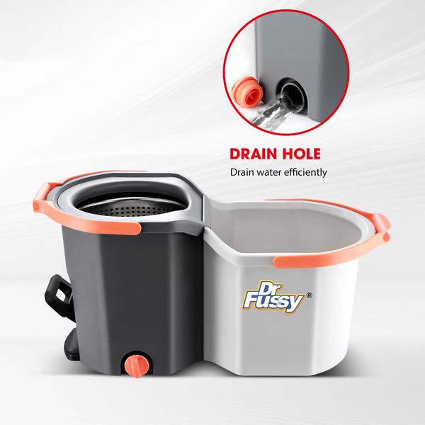 Spin Mop and Twin Bucket Set Tile Wood Floor Cleaner 4 Microfibre Heads Magic Dry Twist Separate Stackable Easy Cleaning System 360 Degree Rotating