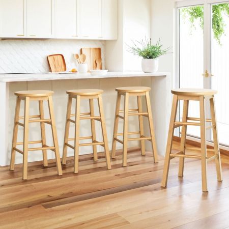 Artiss 4x Bar Stools Round Chairs Wooden Nature