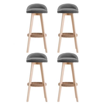 Artiss 4x Bar Stools Padded Linen Wooden Grey