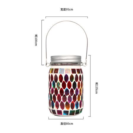 2 Pcs Mosaic Solar Lanterns Outdoor Waterproof Jar Lights Solar Powered, Hand Paste 141 Crystal Mosaics Table Hanging Garden Backyard Decor Lamps, Red