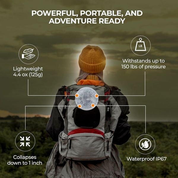 Solar Rechargeable Inflatable LED Lanterns 90 Lumens, Waterproof, USB Charging, Ideal for Camping, Backpacking, Emergencies, Lightweight