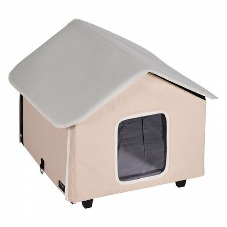 Elevated Heated Cat House Kitty Shelter with Heated Pad Brown Middle