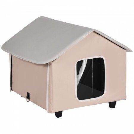 Elevated Heated Cat House Kitty Shelter with Heated Pad Brown Middle