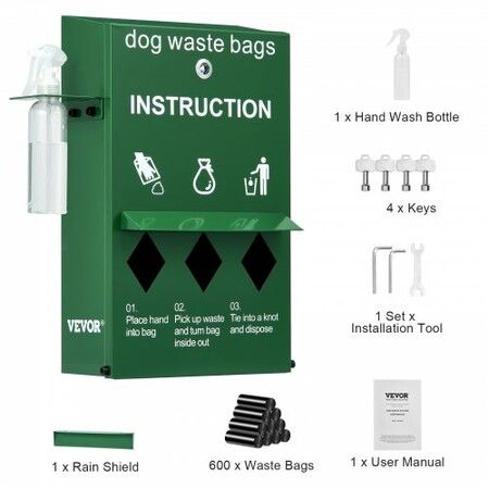 Dog Waste Station Bag Dispenser with 600 Bags Lockable Dog Poop Bag Holder