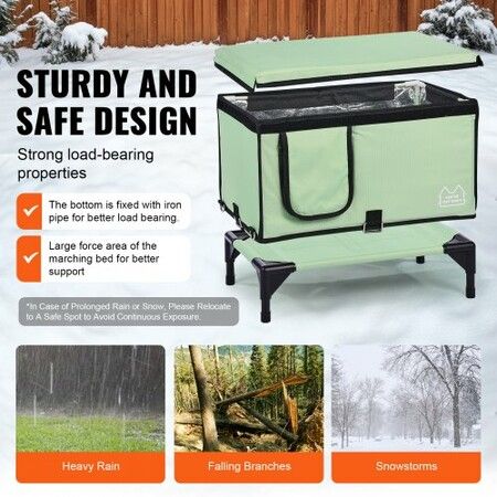 Elevated Heated Cat House Cuboid Kitty Shelter with Heated Pad Green (M)
