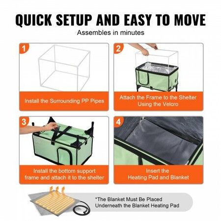 Elevated Heated Cat House Cuboid Kitty Shelter with Heated Pad Green (M)