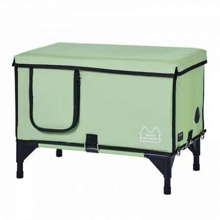 Elevated Heated Cat House Cuboid Kitty Shelter with Heated Pad Green (M)