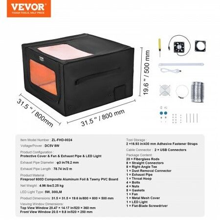 Laser Engraver Enclosure 800 x 800 x 500 mm Fireproof Protective Cover