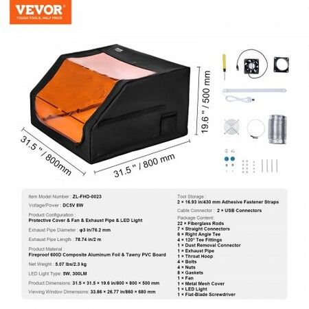 Laser Engraver Enclosure 800 x 800 x 500 mm Fireproof Protective Cover