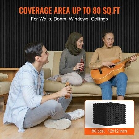 Acoustic Foam Panels 80 Pack 12 x 12 x 1 in for Studio Wall and Ceiling