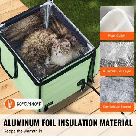 Elevated Heated Cat House Cuboid Kitty Shelter with Heated Pad Green (S)
