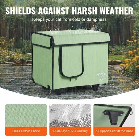 Elevated Heated Cat House Cuboid Kitty Shelter with Heated Pad Green (S)