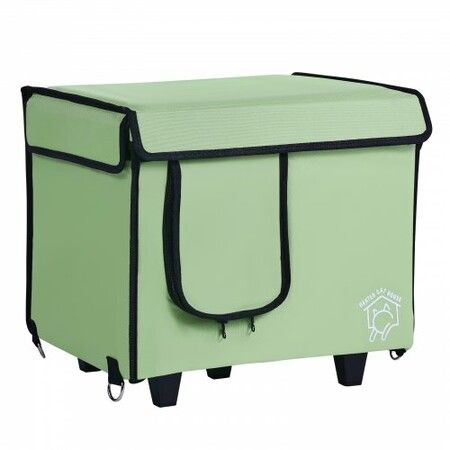 Elevated Heated Cat House Cuboid Kitty Shelter with Heated Pad Green (S)