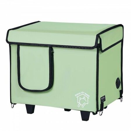 Elevated Heated Cat House Cuboid Kitty Shelter with Heated Pad Green (S)