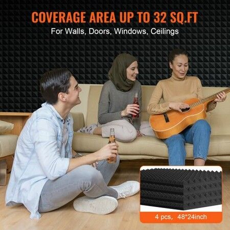 Acoustic Foam Panels 4 Pack 48 x 24 x 2 in for Studio Wall and Ceiling