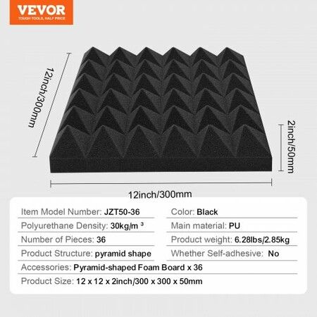 Acoustic Foam Panels 36 Pack 12 x 12 x 2 in for Studio Wall and Ceiling