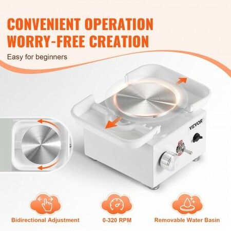 Mini Pottery Wheel Electric Ceramic Wheel Machine 0-320RPM Speed White