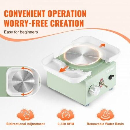 Mini Pottery Wheel Electric Ceramic Wheel Machine 0-320RPM Speed Green