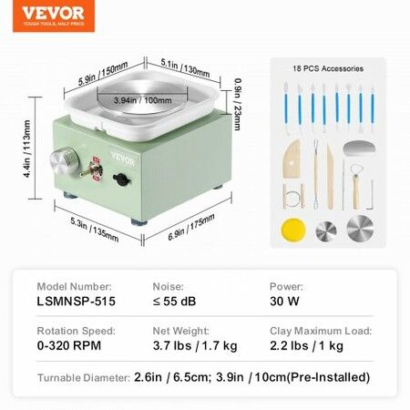 Mini Pottery Wheel Electric Ceramic Wheel Machine 0-320RPM Speed Green