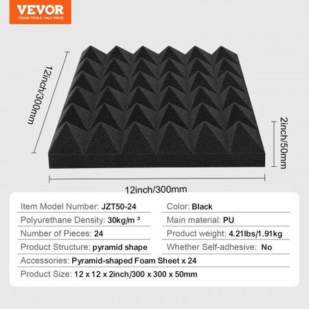 Acoustic Foam Panels 24 Pack 12 x 12 x 2 in for Studio Wall and Ceiling