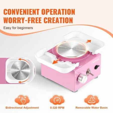 Mini Pottery Wheel Electric Ceramic Wheel Machine 0-320RPM Speed Pink