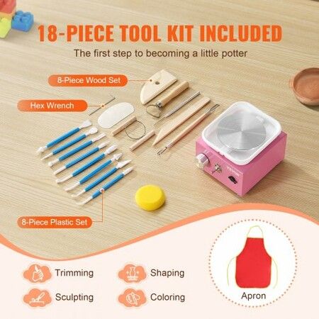 Mini Pottery Wheel Electric Ceramic Wheel Machine 0-320RPM Speed Pink