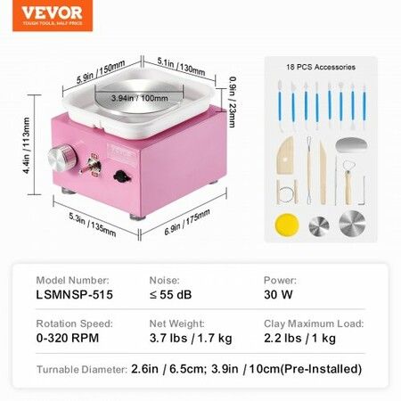 Mini Pottery Wheel Electric Ceramic Wheel Machine 0-320RPM Speed Pink