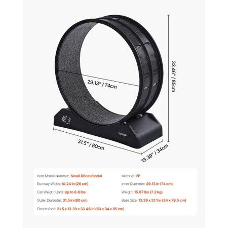 Cat Exercise Wheel 31.5 in Large Indoor Cat Running Wheel Treadmill Black