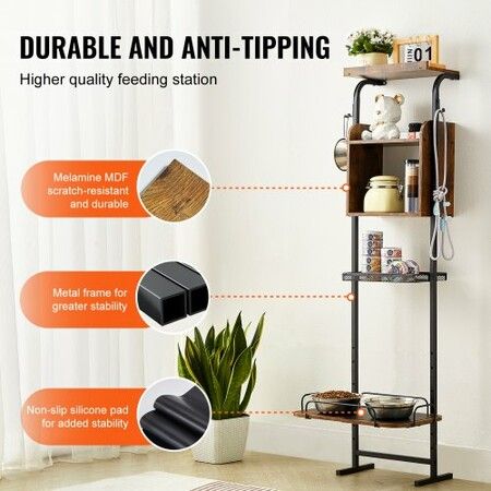 Pet Feeding Station with Storage Dog Food & Toy Organizer Raised Dog Bowls