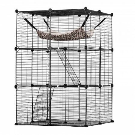 Large 3-tier Cat Cage 28 x 28 x 41" Metal Wire Playpen Catio with Hammock