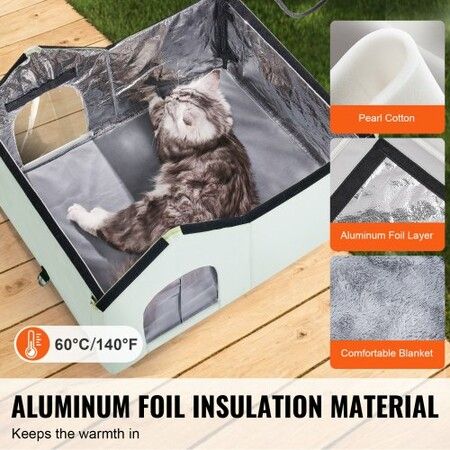 Heated Cat House Foldable Kitty Shelter with Heated Pad Green Large