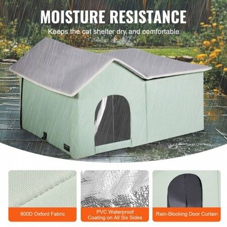 Heated Cat House Foldable Kitty Shelter with Heated Pad Green Large