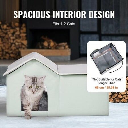 Heated Cat House Foldable Kitty Shelter with Heated Pad Green Large
