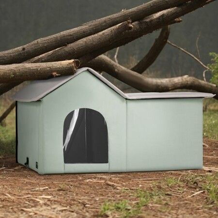 Heated Cat House Foldable Kitty Shelter with Heated Pad Green Large