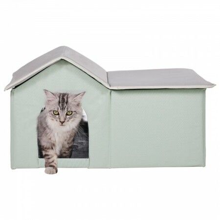 Heated Cat House Foldable Kitty Shelter with Heated Pad Green Large