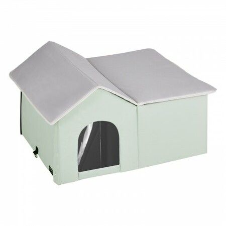 Heated Cat House Foldable Kitty Shelter with Heated Pad Green Large