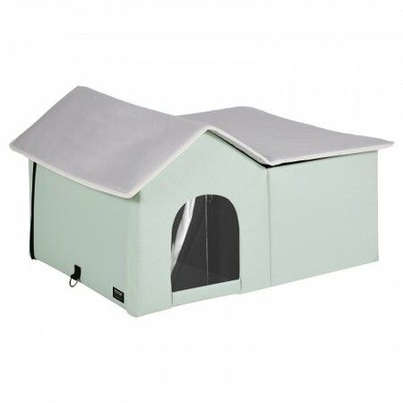 Heated Cat House Foldable Kitty Shelter with Heated Pad Green Large