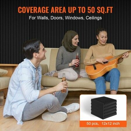 Acoustic Foam Panels 50 Pack 12 x 12 x 2 in for Studio Wall and Ceiling