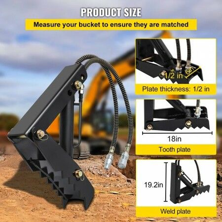 Hydraulic Backhoe Thumb 45.7cm 1.27cm Thickness Heavy Duty Excavator Thumb Black Steel Weld On Thumb Attachments with Hydraulic Cylinder Mechanical Hydraulic Thumb