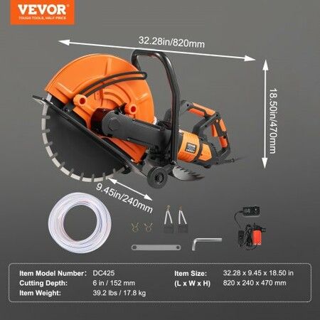 Electric Concrete Saw 16 in 2800 W 15 A Motor Circular Saw Cutter with Max. 6 in Adjustable Cutting Depth Wet Disk Saw Cutter
