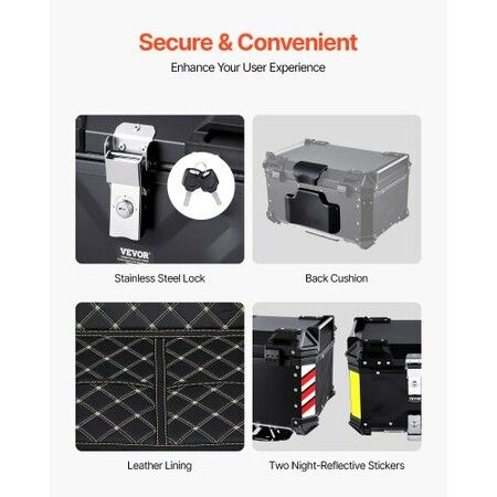 65L Motorcycle Top Case Universal Motorbike Tail Box with Leather Lining
