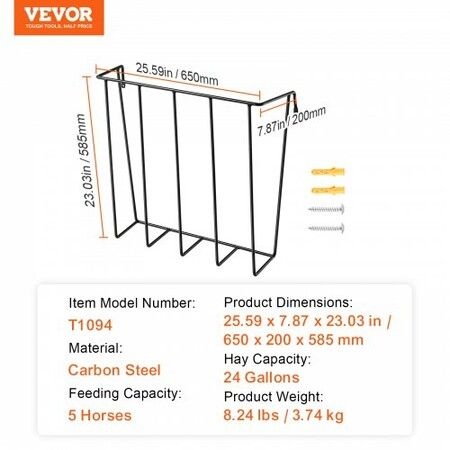 Livestock Hay Feeder 24 Gallons Wall Mounted Goat Hay Rack for Horses
