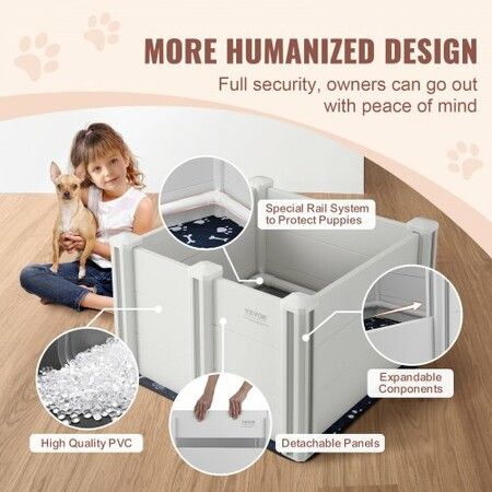 Dog Whelping Box 28.3x28.3x18.1in PVC with Rails Pee Pad for Dogs Puppies