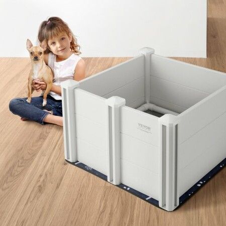 Dog Whelping Box 28.3x28.3x18.1in PVC with Rails Pee Pad for Dogs Puppies
