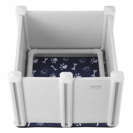 Dog Whelping Box 28.3x28.3x18.1in PVC with Rails Pee Pad for Dogs Puppies