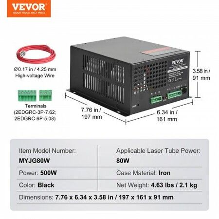 CO2 Laser Power Supply for 80W Laser Tube Laser Engravers and Cutters