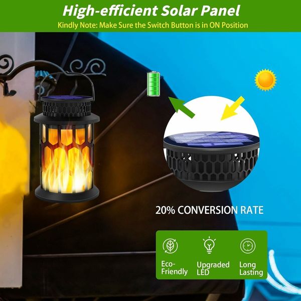 2Pcs Solar Lanterns Outdoor Waterproof, Flickering Flame Hanging Solar Lanterns Solar Powered Wireless Lantern Decorative Lighting